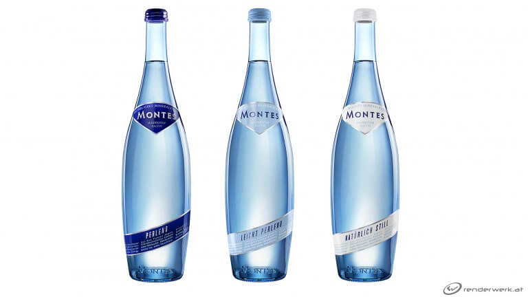 Montes Produktvisualisierung Glassflaschen Wasser