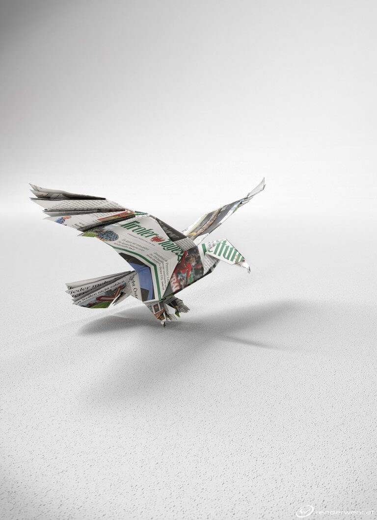 Origami-Adler TT Tiroler Tageszeitung 3d produkt visualisierung