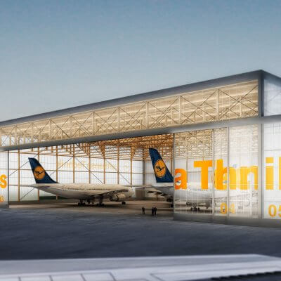 Visualisierung eines Flughafen Hangars von Lufthansa